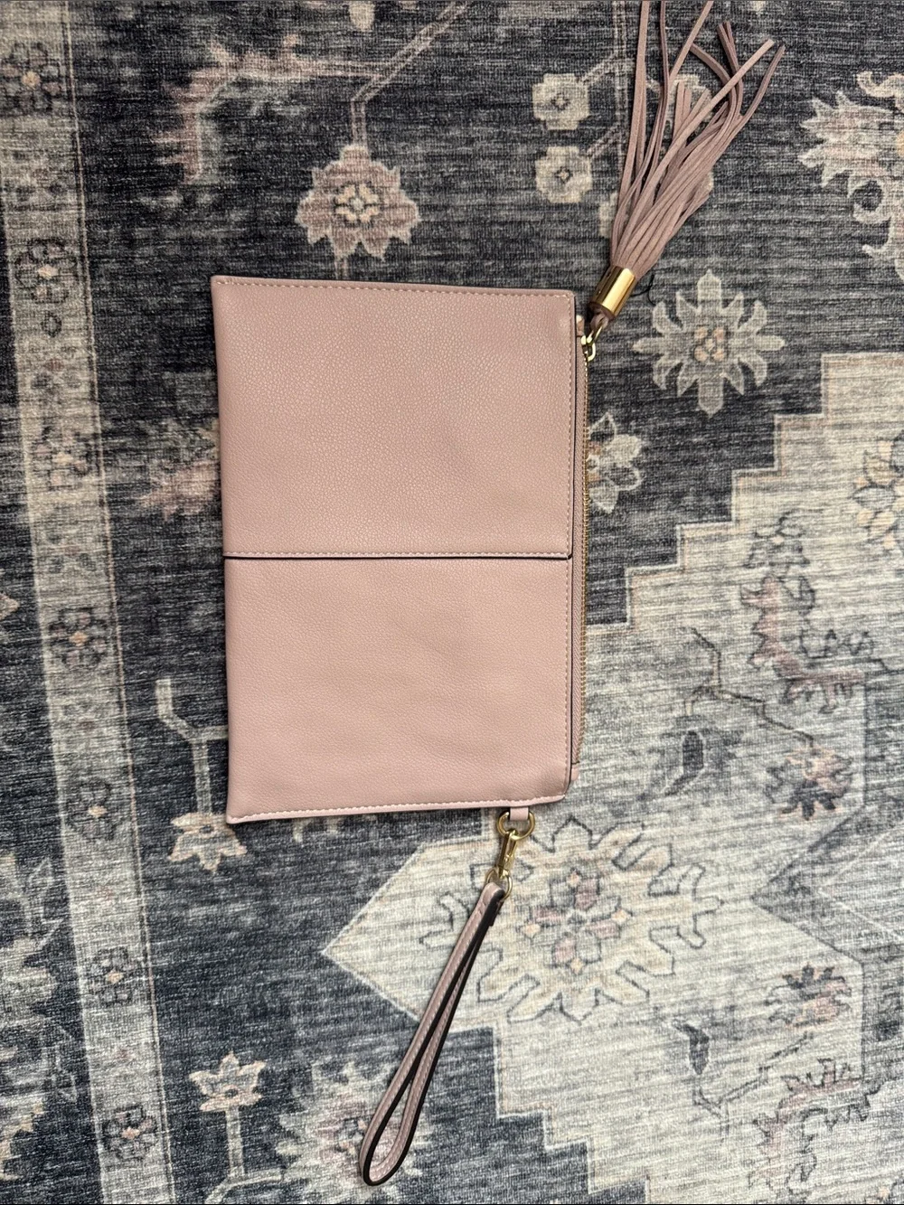 INC International Concepts Dusty Pink Pebbled Leather Wristlet Clutch